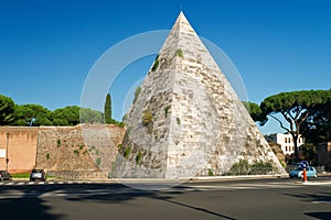The ancient Pyramid of Cestius in Rome
