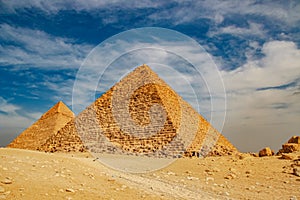 Ancient Pyramid of Mycerinus, Menkaura and the Pyramids of the Queens Menkaurev Giza, Egypt