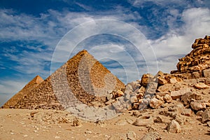 Ancient Pyramid of Mycerinus, Menkaura and the Pyramids of the Queens Menkaurev Giza, Egypt