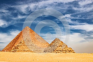 Ancient Pyramid of Mycerinus, Menkaura and the Pyramids of the Queens Menkaurev Giza, Egypt