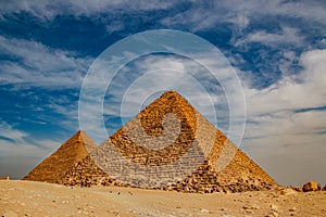 Ancient Pyramid of Mycerinus, Menkaura and the Pyramids of the Queens Menkaurev Giza, Egypt