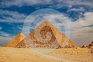 Ancient Pyramid of Mycerinus, Menkaura and the Pyramids of the Queens Menkaurev Giza, Egypt