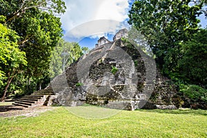 Ancient pyramids at Dzibanche ancient Maya archaeological site, Quintana Roo, Yucatan Peninsula, Mexico