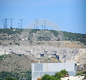 Ancient quarries in rocks. Evidence of an ancient highly developed civilization. Crimean peninsula