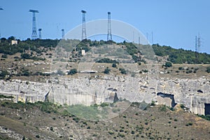 Ancient quarries in rocks. Evidence of an ancient highly developed civilization. Crimean peninsula