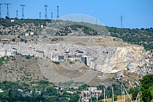 Ancient quarries in rocks. Evidence of an ancient highly developed civilization. Crimean peninsula