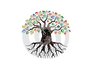 Ancient rainbow tree logo template