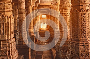 Ancient Ranakpur Jain temple in Rajasthan state, India