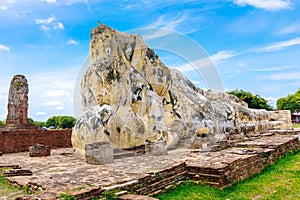 Ancient reclining buddha at Wat Yai Chai Mongkol, Ayutthaya, Thailand