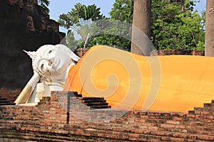 Ancient Reclining Buddha at Watyaichaimongkol Temple in Ayudhaya, Thailand