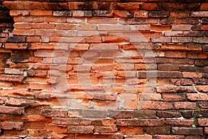 Ancient red brick wall in Wat Prang Luang Thailand.