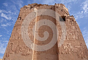 Ancient relief of Kom Ombo temple in Aswan Governorate, Upper Egypt. It was constructed during the Ptolemaic dynasty, 180-47 BC