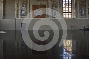 Ancient restored interiors of La Misericordia historic building in Venice, Italy