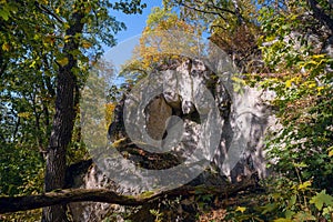 ancient Rock-cave monastery of Sataniv, Khmelnytskyi region, Ukraine. The top of the mountain, in the past a pagan temple, a place