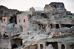 Ancient rock city Cavusin Church in Cappadocia, Turkey