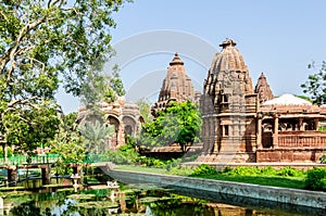 Ancient rock curved temples of Hindu Gods and goddess