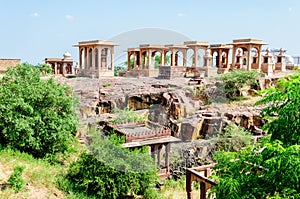 Ancient rock curved temples of Hindu Gods and goddess