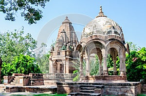Ancient rock curved temples of Hindu Gods and goddess