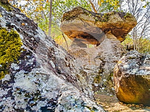 The ancient rock naturally occurring in a sacred site at Phu Phra bat historic park