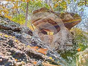 The ancient rock naturally occurring in a sacred site at Phu Phra bat historic park