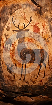 Ancient Rock Painting: Uhd Image Of Deer And Atmospheric Animal Art