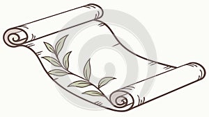 Ancient Rolled Scroll with Decorative Leaf Branch, Historical Document, vector design Generative AI