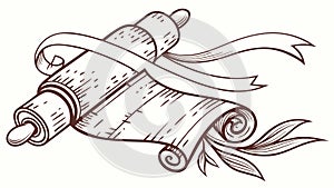 Ancient Rolled Scroll with Ribbon, Document and Certificate Art, vector design Generative AI
