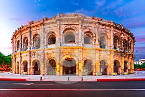 Ancient Roman amphitheater in Nimes, France. Impressive and historic