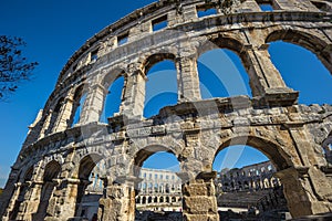 Ancient Roman amphitheater in Pula, Croatia. UNESCO heritage