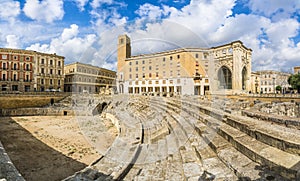 Ancient Roman Amphitheatre in Lecce, Puglia region, southern Italy