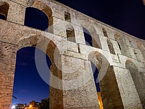 Ancient Roman aqueduct in the city of Kavala - Greece - nightshot photo