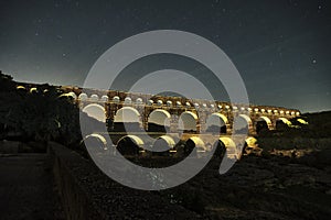 ancient Roman aqueduct Pont du Gard in the Provence, France