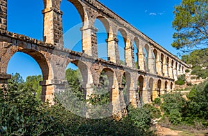 Ancient roman aqueduct Ponte del Diable or Devil`s Bridge in Tarragona, Spain
