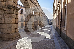 The Ancient, Roman aqueduct in Segovia, Spain