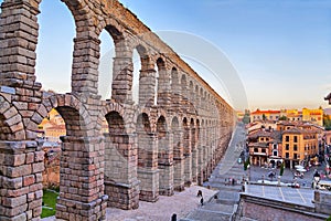 Ancient Roman aqueduct in Segovia, Spain