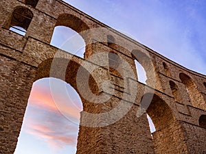 Ancient Roman aqueduct structure - sunset shot