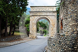 Ancient roman arch in Susa along the Francigena trail