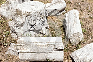Ancient Roman bathing thermae  in  Varna. Fragments of columns