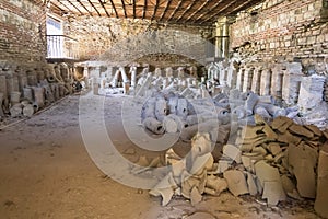 Ancient Roman bathing thermae  in  Varna. Fragments of columns. Caldarium hot bath with photo