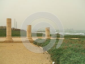 Ancient Roman beach columns, Caesarea, Israel