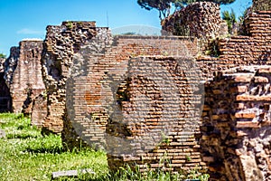 Ancient Roman brick structure ruins background