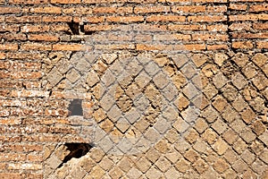 Ancient Roman brick wall in Ostia Antica Rome Italy