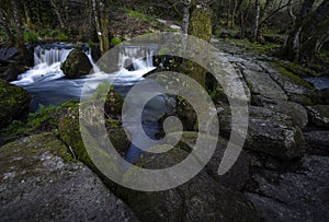 The ancient Roman Bridge in the foot path of `Porto de Bois`, Povoa de Lanhoso, Braga.