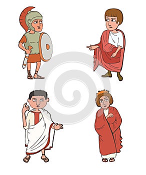 Ancient Roman cartoon characters set