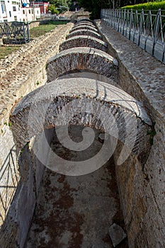 The ancient Roman city, with its ruins. Arches, columns and spas.