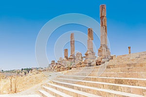 The ancient Roman city in Jerach, Jordan. Huge stairways to the