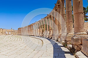 The ancient Roman city in Jerach, Jordan, Oval Plaza.