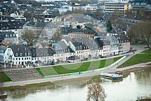 Ancient roman city of Trier, Moselle Valley in Germany, view over the Mosel river, Zurlauben, landscape in rhineland palatine