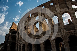 Ancient roman Colosseum detail in Rome, Italy