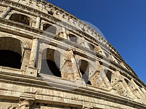 Ancient Roman Colosseum wall in the morning